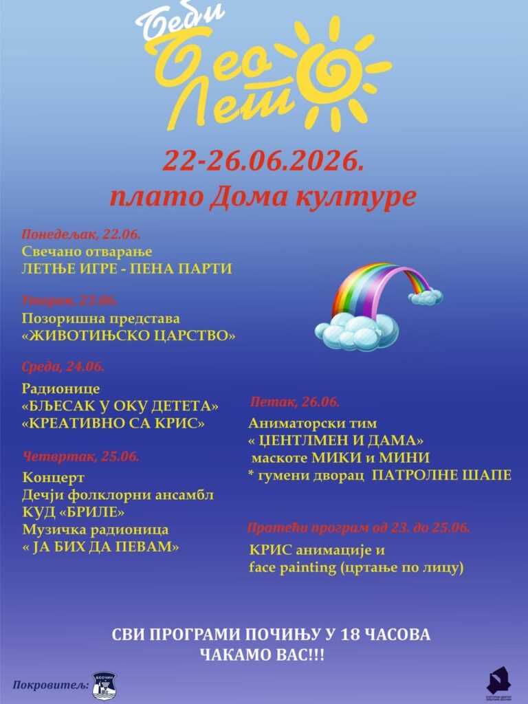 Manifestacija „Bebi Beo leto 2026“: Pet dana zabave za decu na platou Doma kulture
