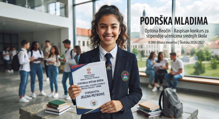 Šansa za najbolje: Opština Beočin raspisala konkurs za stipendije srednjoškolaca za školsku 2026/2027. godinu